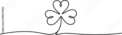 Three leaves clover in one continuous line drawing vector illustration. Pro vector, Continuous linear drawing of clover leaves. one line Icon drawing