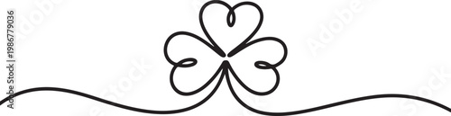 Three leaves clover in one continuous line drawing vector illustration. Pro vector, Continuous linear drawing of clover leaves. one line Icon drawing