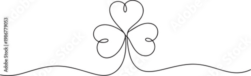 Three leaves clover in one continuous line drawing vector illustration. Pro vector, Continuous linear drawing of clover leaves. one line Icon drawing