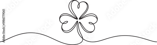 Three leaves clover in one continuous line drawing vector illustration. Pro vector, Continuous linear drawing of clover leaves. one line Icon drawing