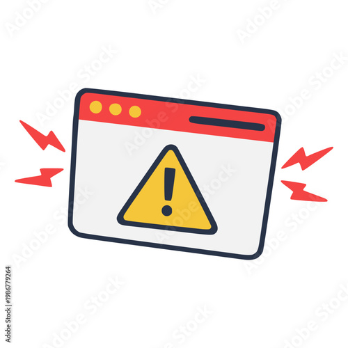 website error notification exclamation mark warning emergency flat color vector illustration template design