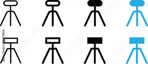 Collection of tripod and stool icons in various styles for photography and furniture design concepts
