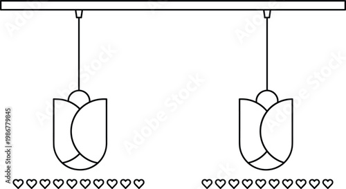  Pendant light fixtures with tulip-shaped design, decorative flower-inspired lamps, symmetrical overlapping panels, heart motif illustration