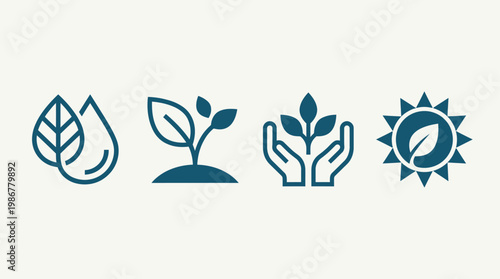 Modern Minimalist Eco and Nature Line Icons Collection Vector