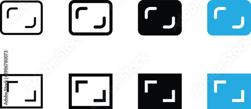 Set of frame or focus corner icons, representing cropping, framing, or selection tools