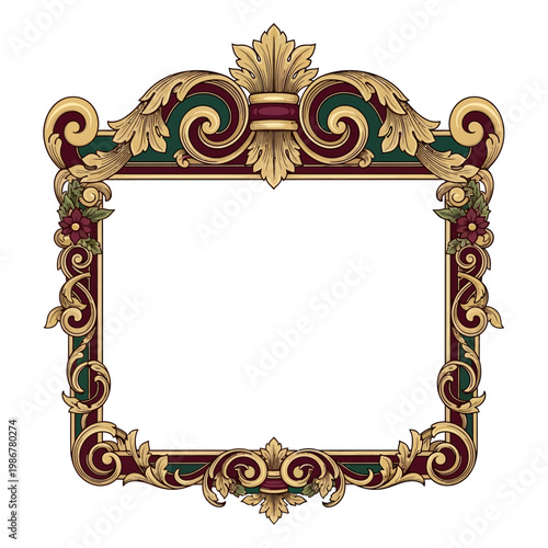 Ornate Baroque Frame with Floral Accents and Gold Leaf, Decorative Border Design