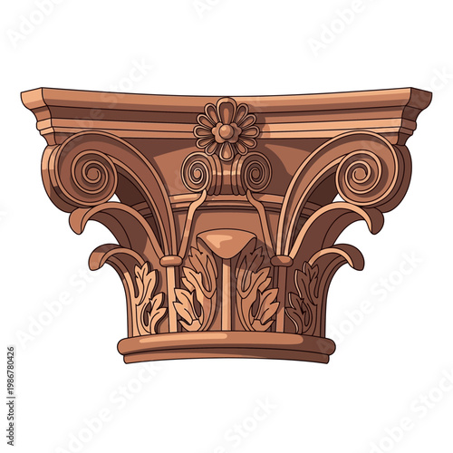 Ornate Corinthian Column Capital with Acanthus Leaves and Scrolls