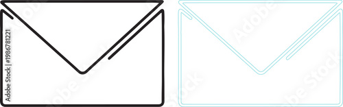 Black and cyan email as silhouettes on white envelope