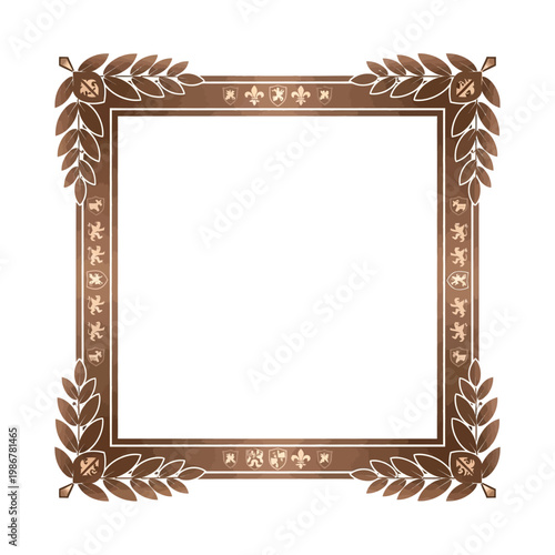 Ornate Square Frame with Laurel Wreaths and Heraldic Emblems