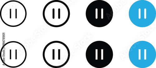 Set of pause button icons in various styles and colors