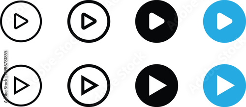 Set of play button icons in various styles and colors