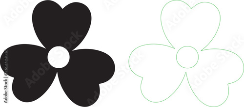 Black and green flower silhouettes with three heart shaped petals
