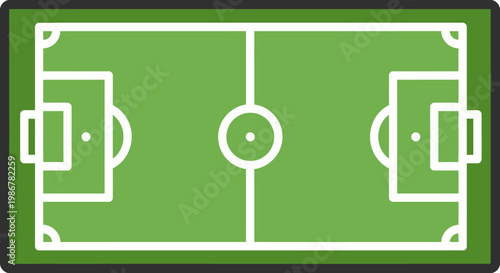 a green soccer field with white lines.