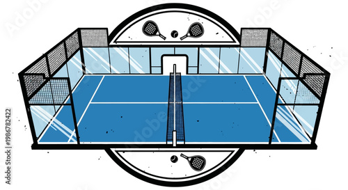 Illustration of a blue padel tennis court.