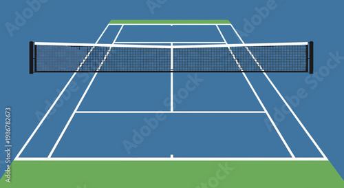 Tennis court with green and blue surface.