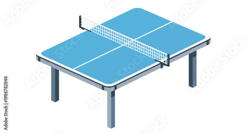 A blue ping pong table with net.
