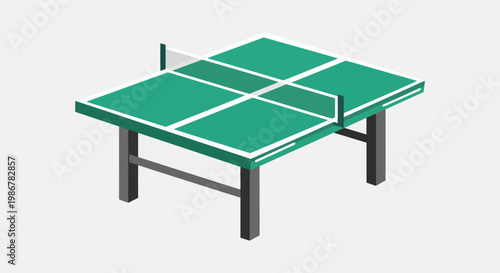 A green ping pong table with net.