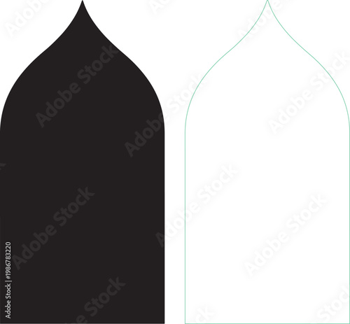 Black and green pointed arch silhouettes