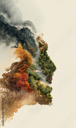 Artistic Nature Landscape Merging with Human Silhouette Concept