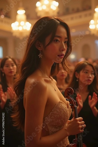 Elegant Violinist Performing in a Luxury Grand Ballroom