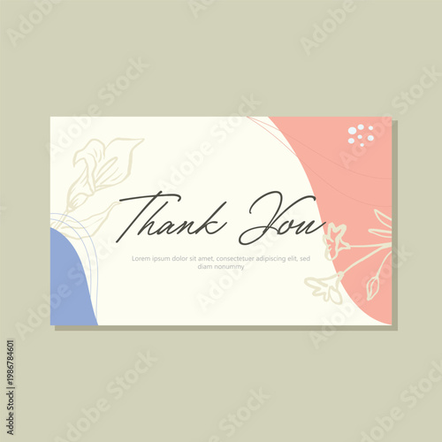 Thank you card template with soft pastel colors and floral line art