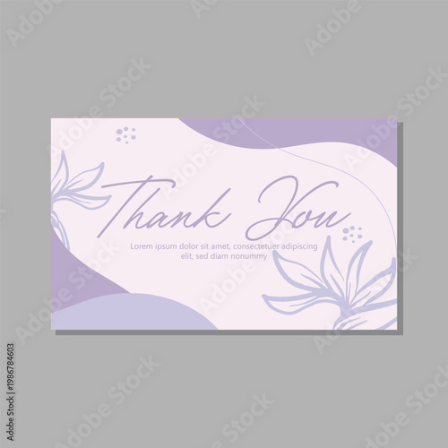 Thank you card template with soft pastel colors and floral line art