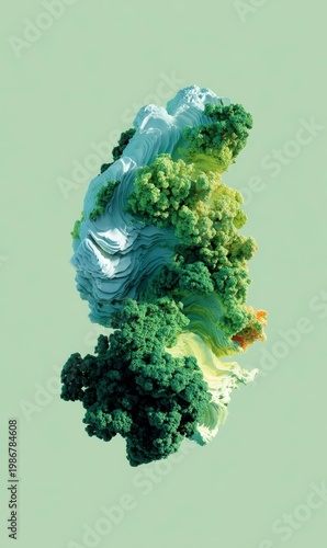 Abstract Landscape with Colorful Greenery on Soft Background