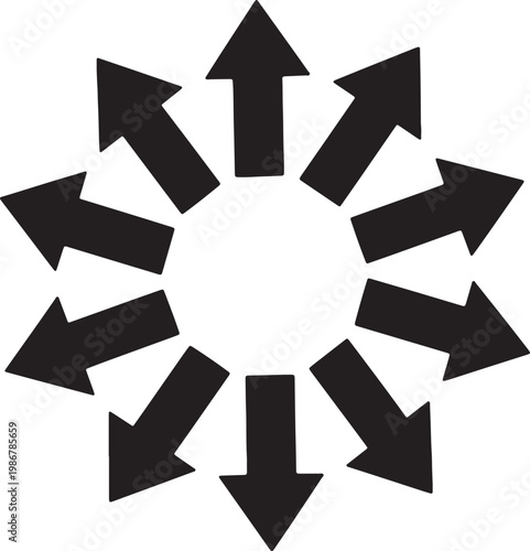 Eight black arrows pointing outward from center.