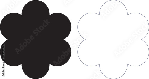 Black and white flower with five petals silhouette