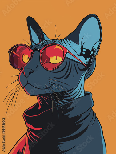 Stylish Sphynx Cat in Red Sunglasses