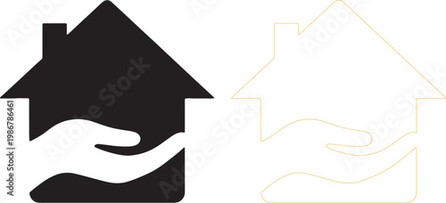 Black and yellow house with hand support silhouettes