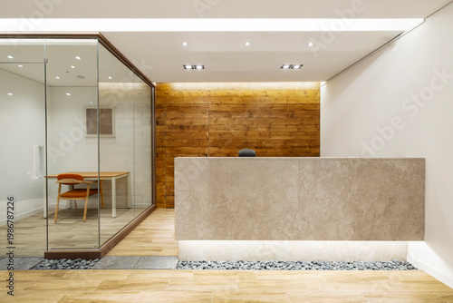 reception desk with warm light