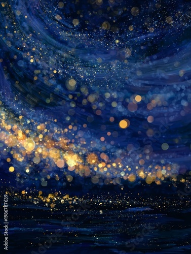 Abstract Night Sky with Glittering Stars and Ethereal Swirls