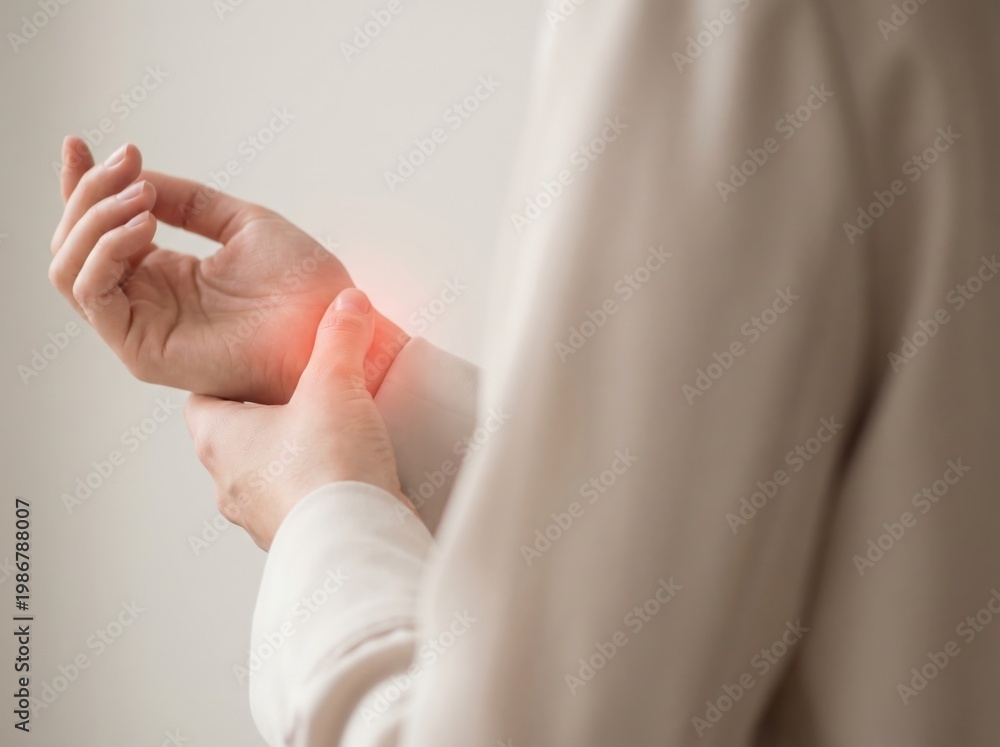 Naklejka premium Wrist Pain in Womans Joint Caused by Injury or Medical Condition