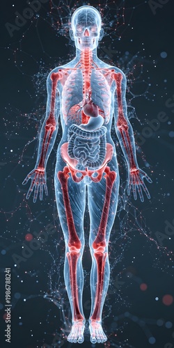 Full body skeleton and organs medical view high resolution picture