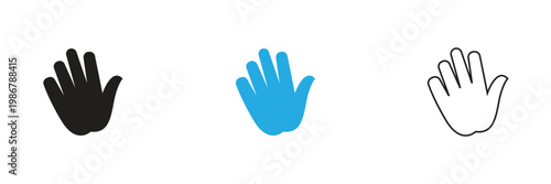 Waving Hand Icons Black, colour and Outline Style. Simple illustration of waving hand icons in s symbolizing greeting, hello gesture, communication, and user interface interaction signs.