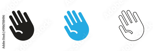 Waving Hand Icons Black, colour and Outline Style. Simple illustration of waving hand icons in s symbolizing greeting, hello gesture, communication, and user interface interaction signs.