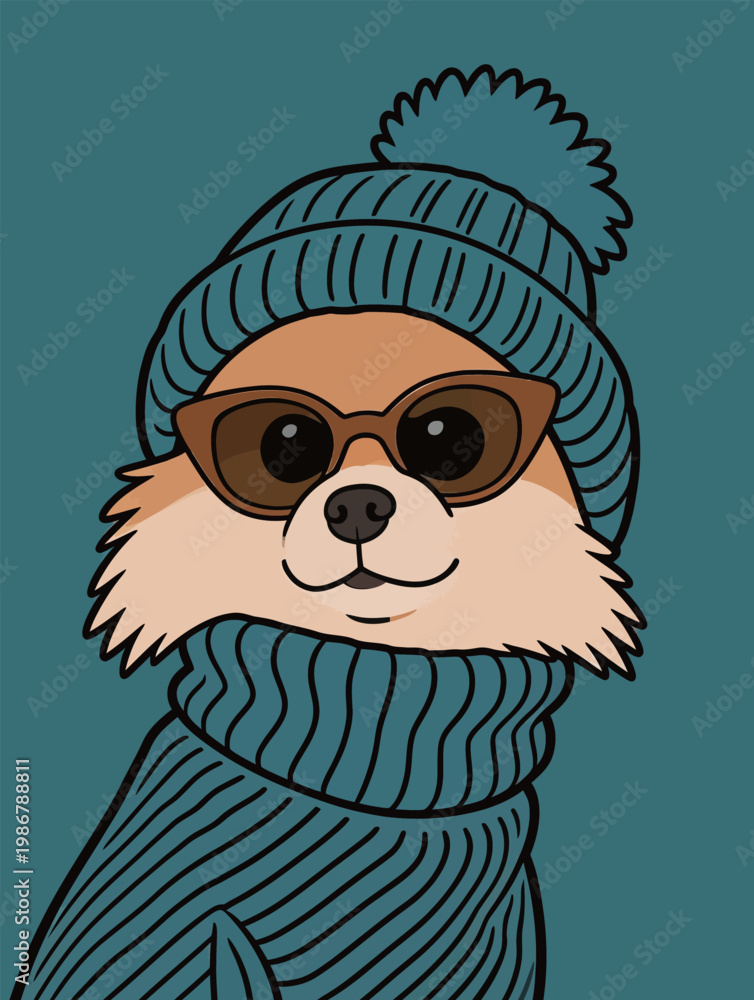 Obraz premium Stylish Dog in Winter Fashion Illustration