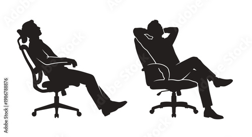 Two silhouetted figures relaxing in office chairs depicting leisure