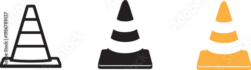 Traffic cone icon set in flat style with safety obstacle and construction barrier sign design.