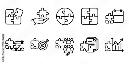 Business Process and Strategy Puzzle Icons Set Vector