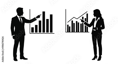 Business professionals presenting data analysis with charts and graphs
