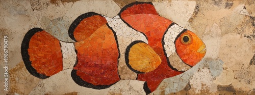 Colorful Artistic Clownfish Mural with Abstract Textures and Colors