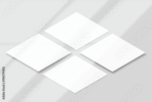 Minimalist social media post interface mockup grid on a light gray background with organic sunlight shadows. High-quality 3D for social media content, branding, and digital marketing presentation.