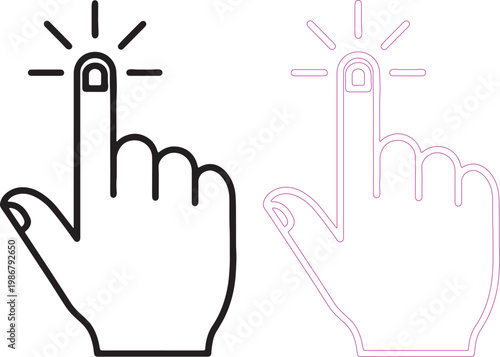 Two hands clicking with index fingers and lines indicating action