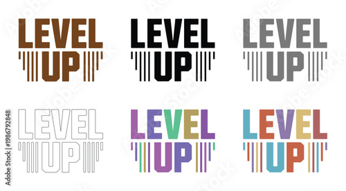 Level up typography design features diverse color palettes and bold.