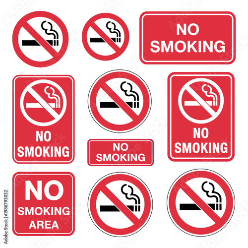 No smoking signs collection prohibition symbols with cigarette electronic cigarette and smoke icons smoking forbidden notices for public public place safety design