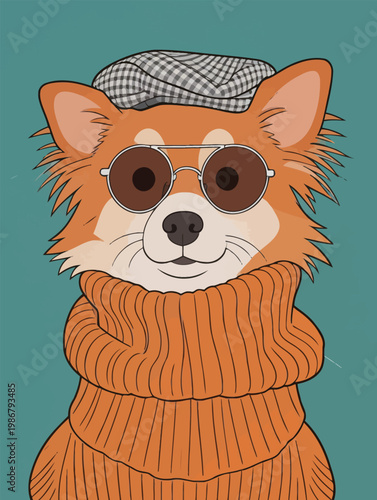 Stylish Corgi Dog in Sweater and Hat