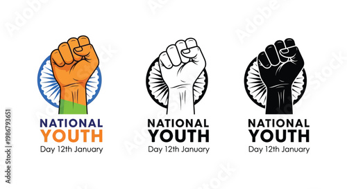 National Youth Day logo with three fists and colorful designs