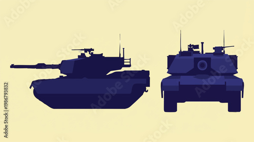 Armored Military Tanks: Profile and Front Views Graphic Illustration